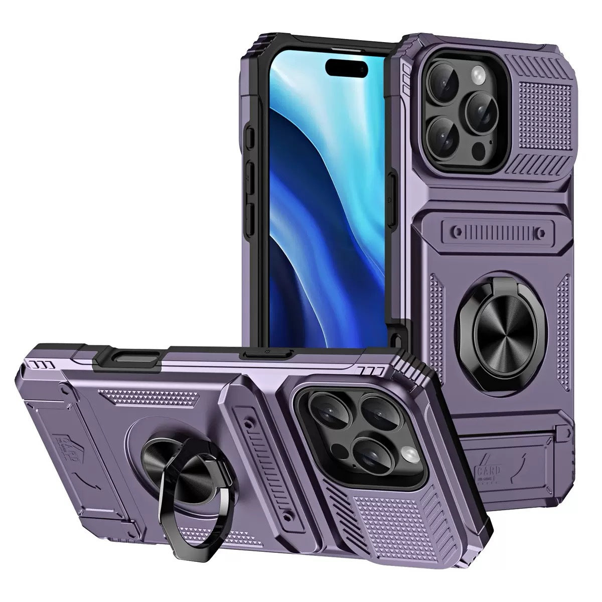 Magnetic Phone Case with Ring Holder and Card Slot
